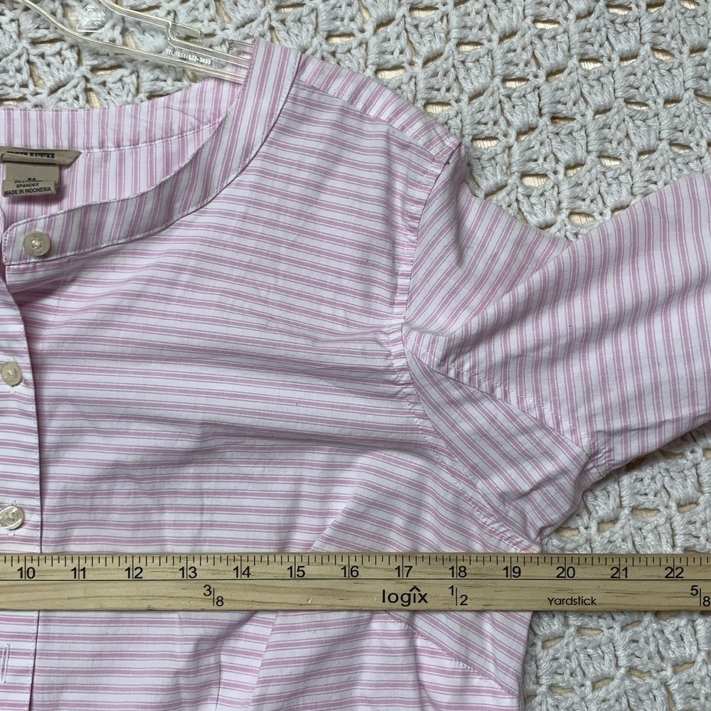 Duluth Trading Wrinklefighter Tunic Top‎ Blouse  M Pink White Striped 2-Pocket - Picture 8 of 10